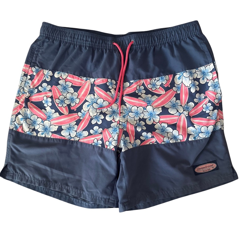 Vineyard Vines Mens Chappy Swim Trunks Navy Blue Floral Surfboard 7" M
